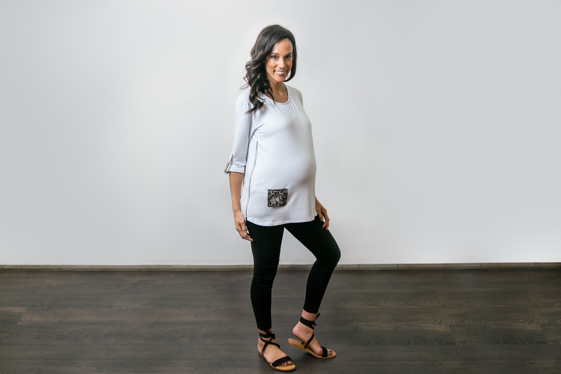 Mia Top - White & Snake Print
