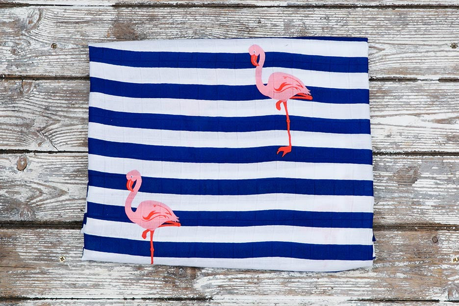 flamingo print muslin blanket folded
