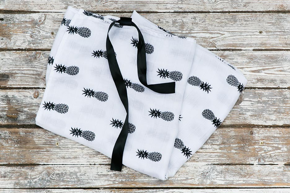 pineapple print muslin blanket ribbon close-up