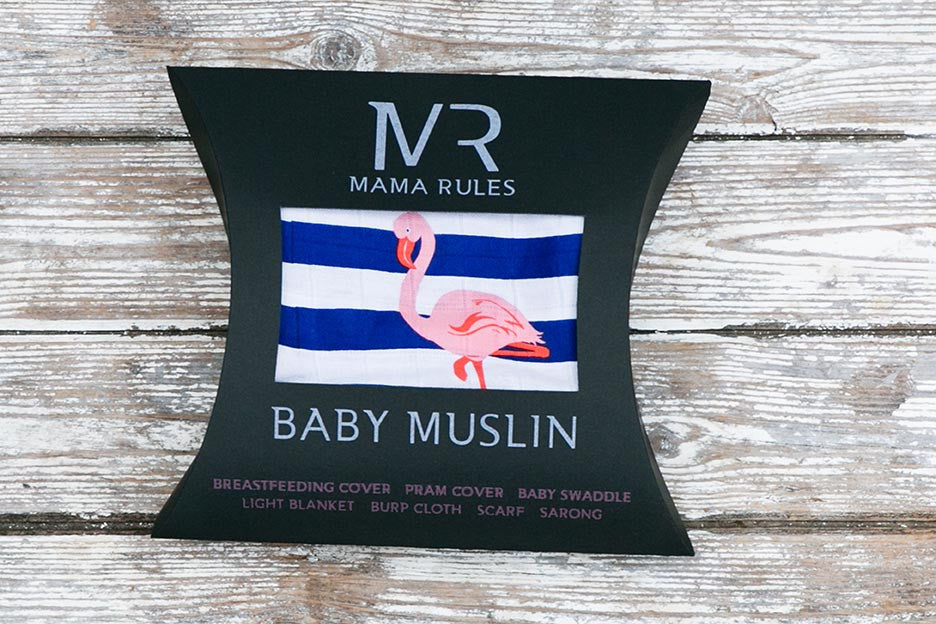 flamingo print muslin blanket packaging