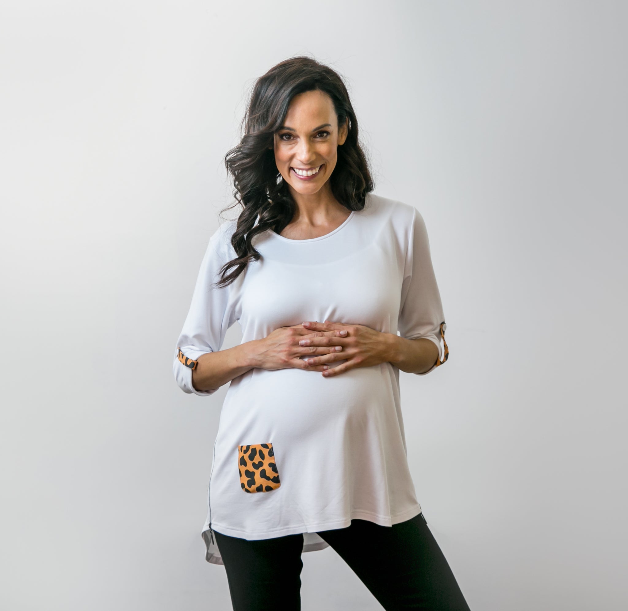 Mia Top – White & Leopard Print